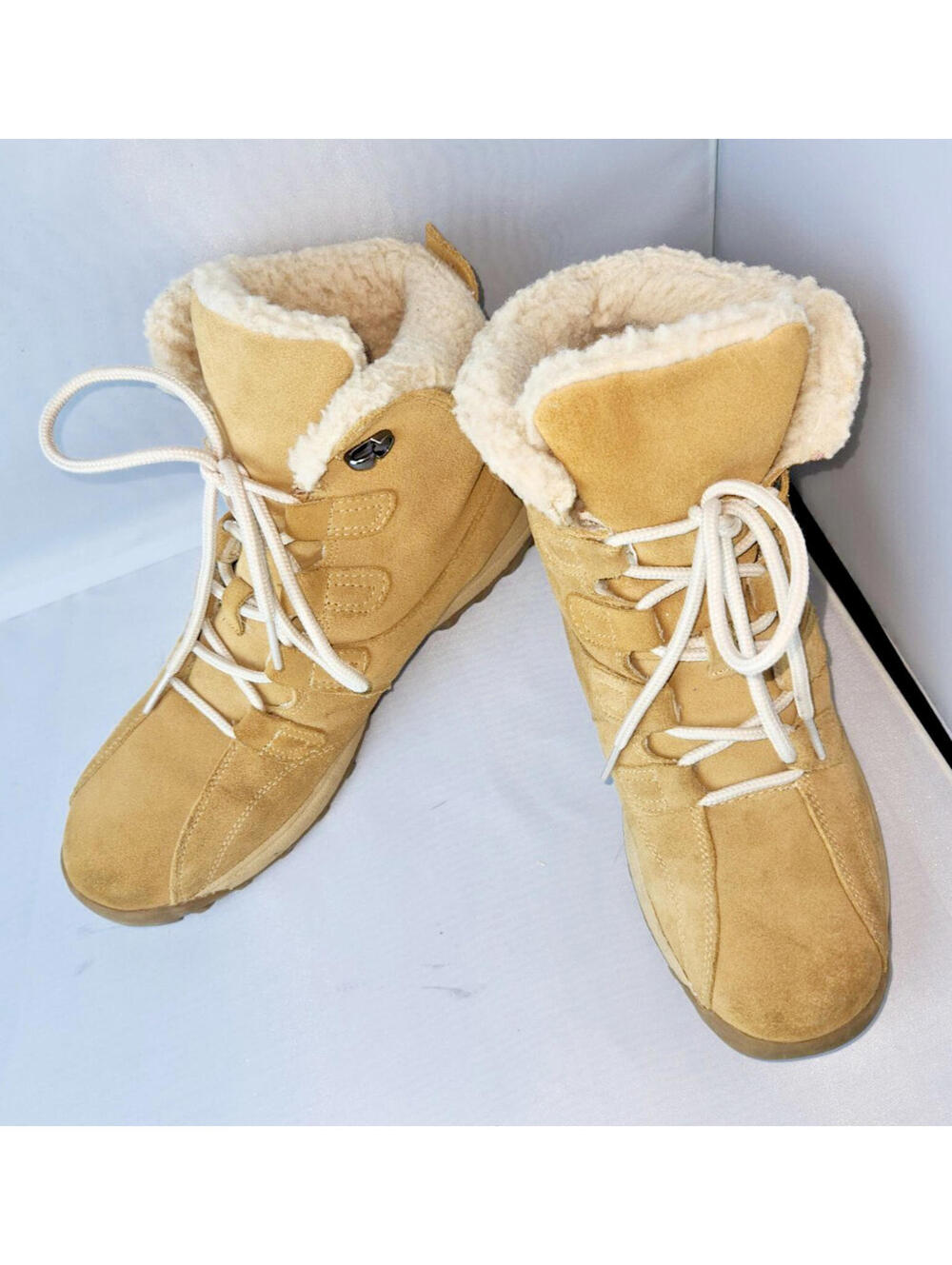 dr Scholls ankle boots womens tan suede leather lace up sherpa lined 10